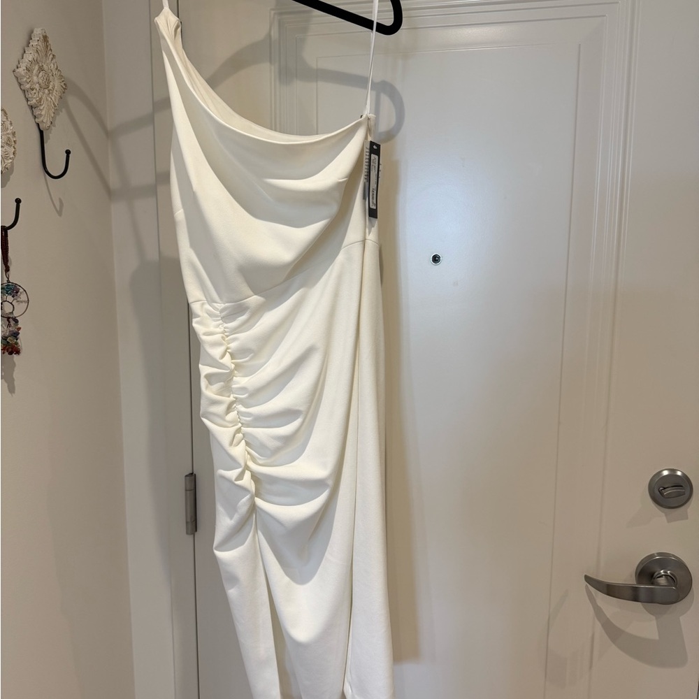 Betsy & Adam One Shoulder White Dress